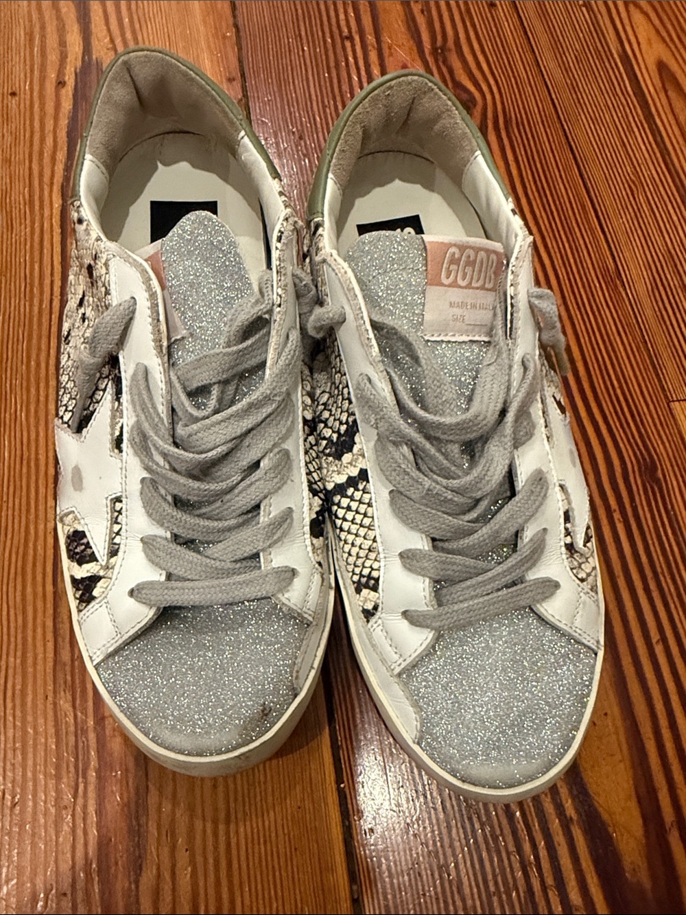 Golden Goose Kids Silver Glitter & Snake Accent Sneakers